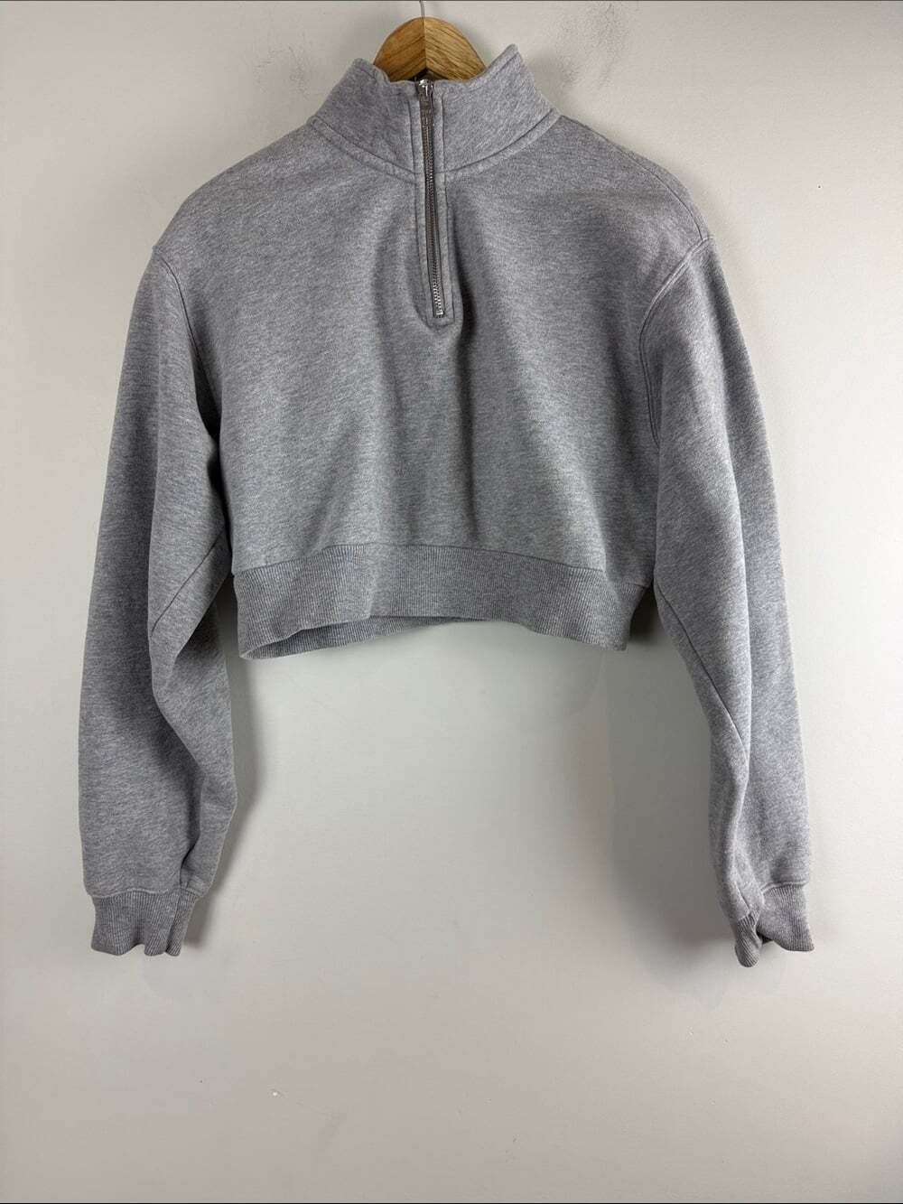 TNA Cropped Quarter-Zip Cozy Sweatshirt - Light Grey Small